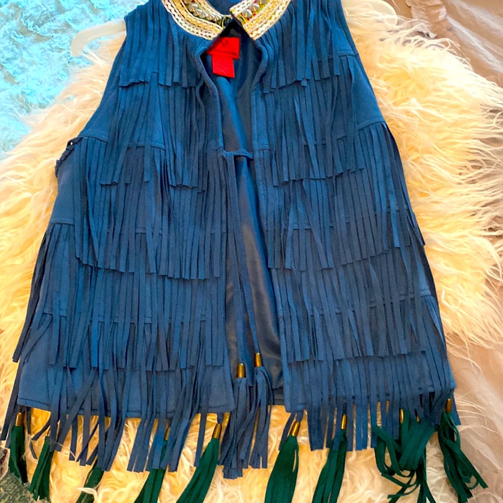 Blue fringed vest. Size S